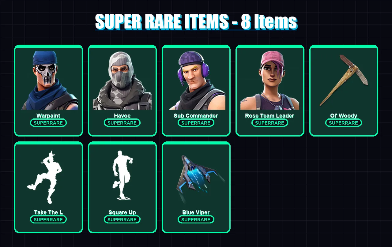 [PC/XBOX] | Warpaint | Havoc | Sub Commander | Rose Team Leader | Mandalorian | 11 skin | 28 pickaxe | 20 emote | 29 glider | Lv253