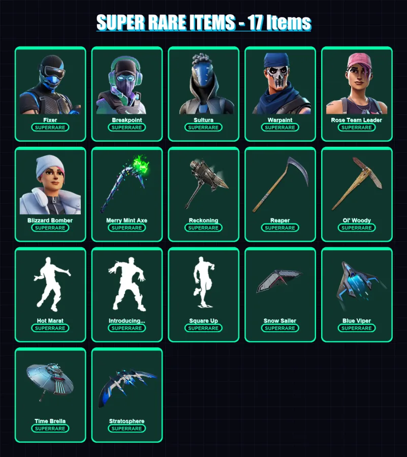 [PC/XBOX/PSN] | Fixer | Breakpoint | Sultura | Warpaint | Rose Team Leader | 199 skin | 183 pickaxe | 182 emote | 161 glider | Lv2503 — Fortnite account