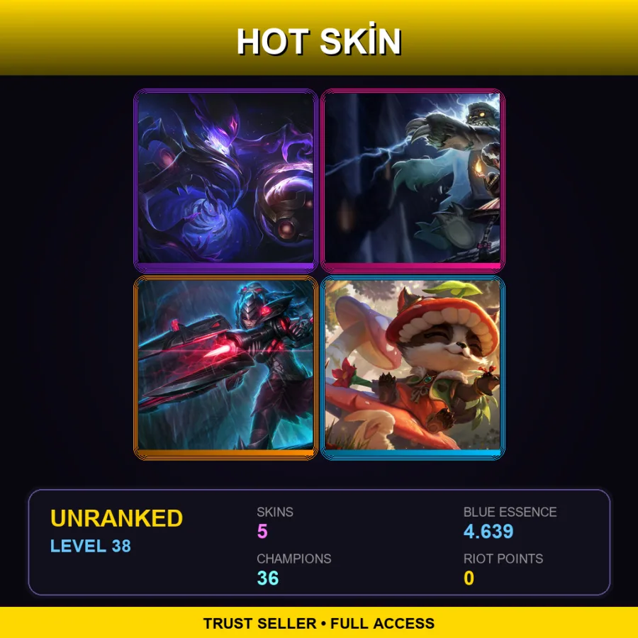 ME | Lv38 | Unranked | 5 Skin | 36 Champ — LoL account