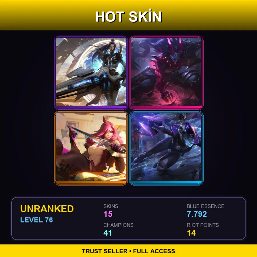 SG | Lv76 | Unranked | 15 Skin | 41 Champ — LoL account