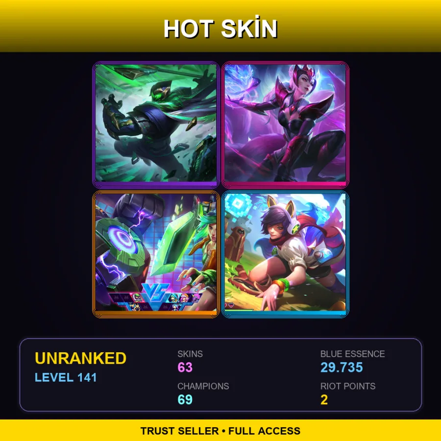 EUW | Lv141 | Unranked | 63 Skin | 69 Champ — LoL account