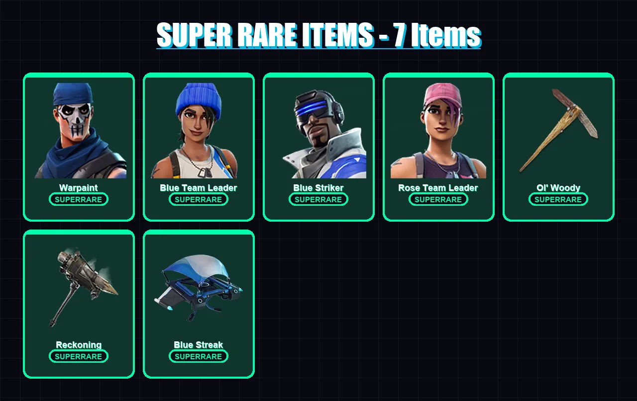 [PS4/PS5/XBOX/PC] | Warpaint | Blue Team Leader | Blue Striker | Rose Team Leader | Calamity | 6 skin | 7 pickaxe | 8 emote | 7 glider | Lv94