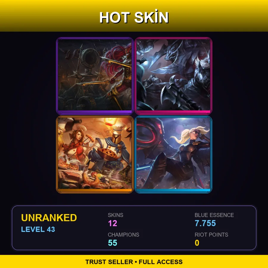 EUW | Lv43 | Unranked | 12 Skin | 55 Champ — LoL account