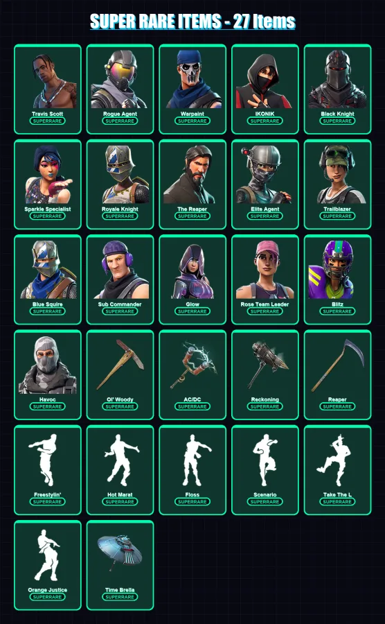 [PC/PSN] | Travis Scott | Rogue Agent | Warpaint | IKONIK | Black Knight | 178 skin | 133 pickaxe | 109 emote | 102 glider | Lv1027 — Game account
