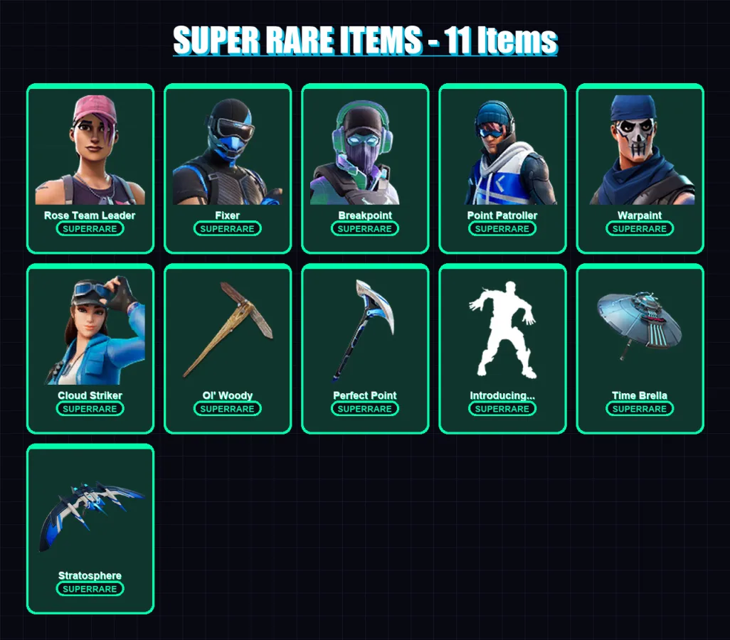 [PC] | Rose Team Leader | Fixer | Breakpoint | Point Patroller | Warpaint | 175 skin | 177 pickaxe | 196 emote | 132 glider | Lv1434