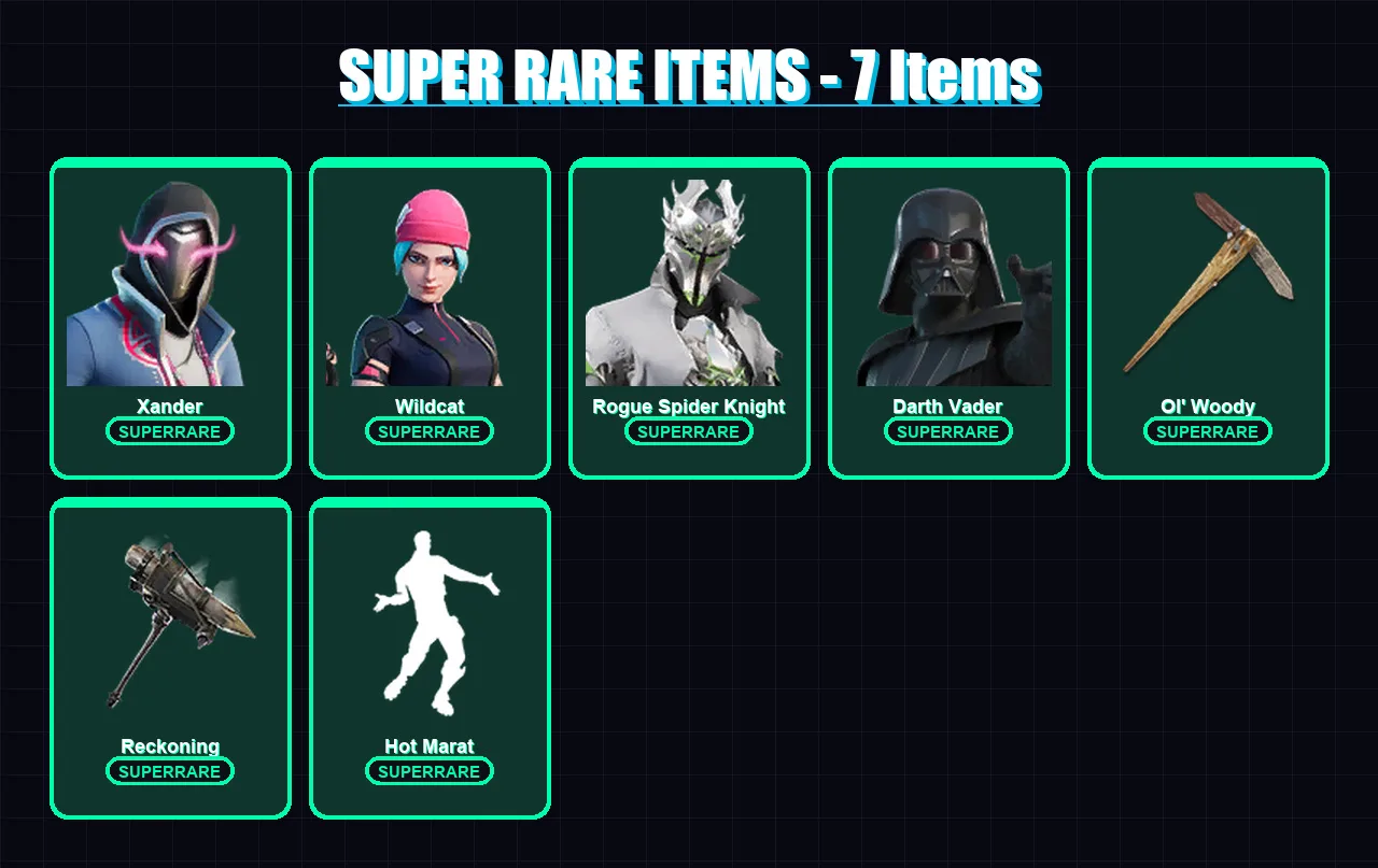 [PC/XBOX/PSN] | Xander | Wildcat | Rogue Spider Knight | Darth Vader | Dire | 127 skin | 118 pickaxe | 107 emote | 104 glider | Lv1307 — Fortnite account