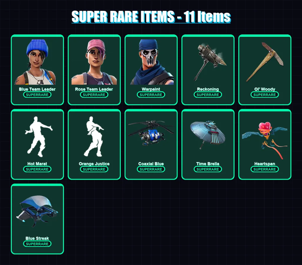 [PS4/PS5/XBOX/PC] | Blue Team Leader | Rose Team Leader | Warpaint | Ruin | Frozen Love Ranger | 91 skin | 88 pickaxe | 78 emote | 99 glider | Lv114