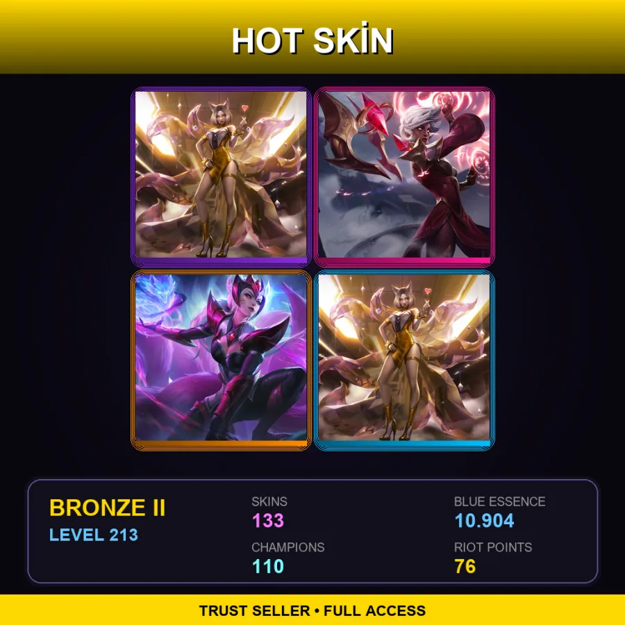 OCE | Lv213 | Bronze II | 133 Skin | 110 Champ — LoL account