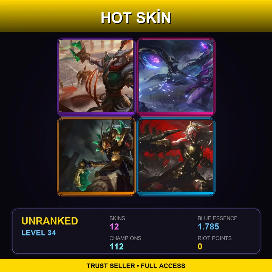 VN | Lv34 | Unranked | 12 Skin | 112 Champ — LoL account