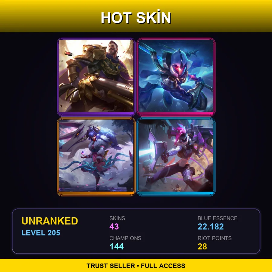 VN | Lv205 | Unranked | 43 Skin | 144 Champ