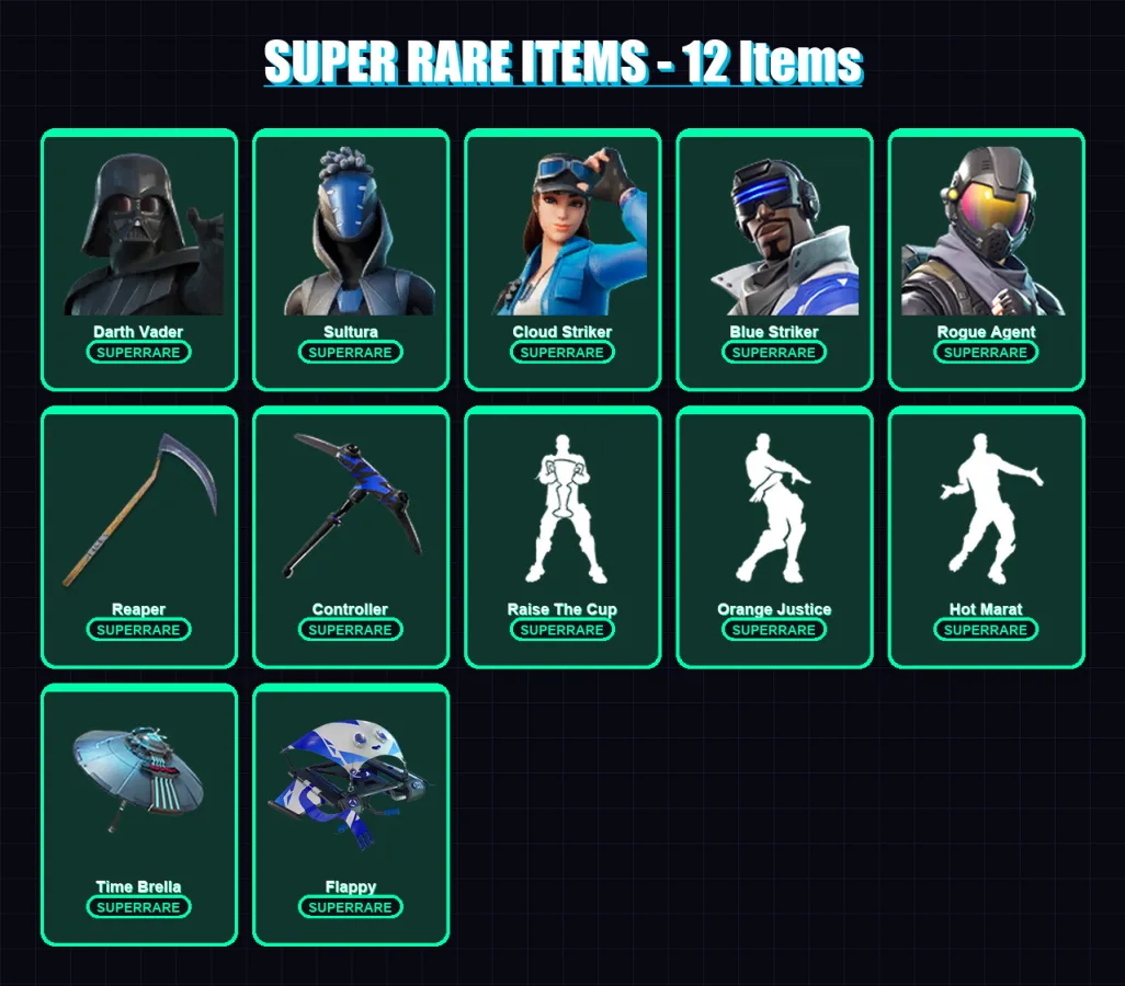 [PS4/PS5/XBOX/PC] | Darth Vader | Sultura | Cloud Striker | Blue Striker | Rogue Agent | 231 skin | 254 pickaxe | 237 emote | 207 glider | Lv4304