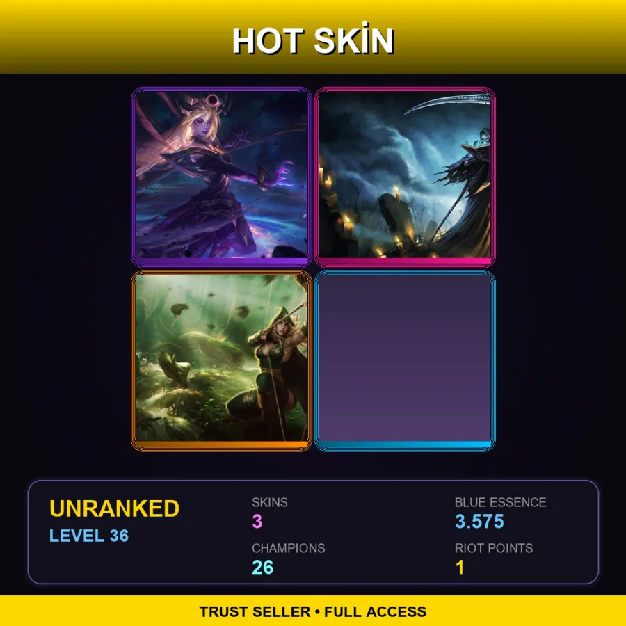 EUW | Lv36 | Unranked | 3 Skin | 26 Champ