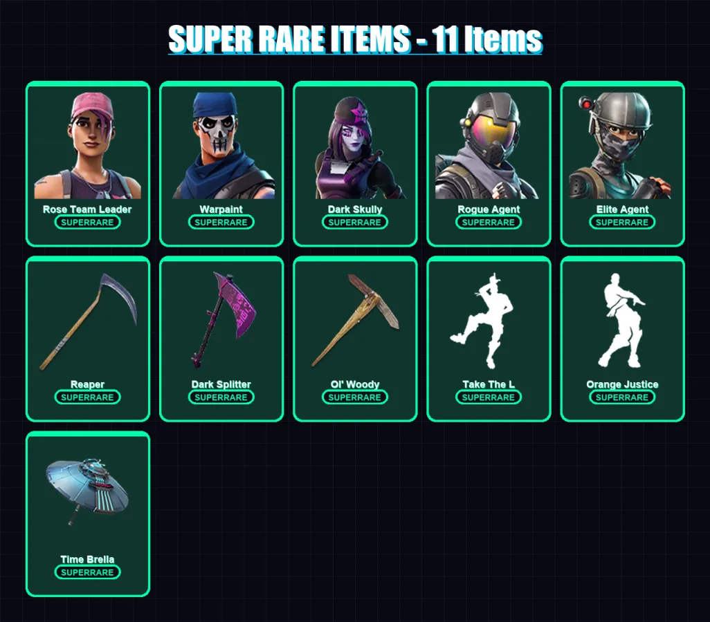 [PC/XBOX/PSN] | Rose Team Leader | Warpaint | Dark Skully | Rogue Agent | Elite Agent | 222 skin | 243 pickaxe | 139 emote | 162 glider | Lv2154 — Fortnite account