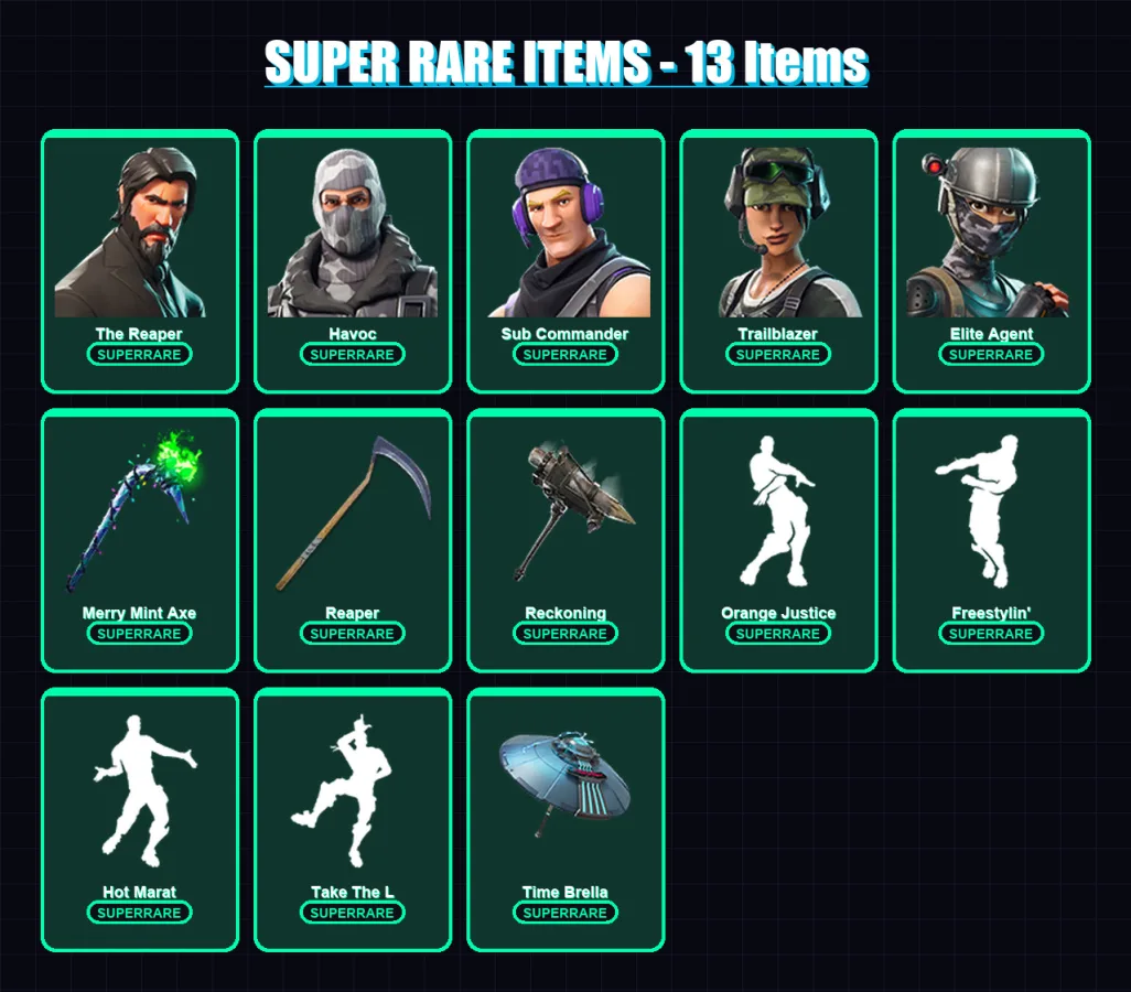 [PC/XBOX/PSN] | The Reaper | Havoc | Sub Commander | Trailblazer | Elite Agent | 129 skin | 101 pickaxe | 142 emote | 93 glider | Lv1991