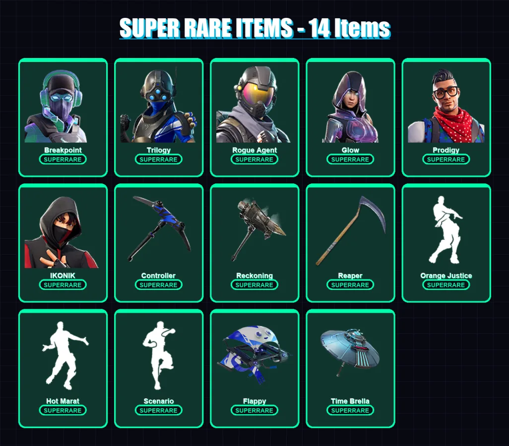 [PS4/PS5/XBOX/PC] | Breakpoint | Trilogy | Rogue Agent | Glow | Prodigy | 137 skin | 140 pickaxe | 129 emote | 129 glider | Lv1938