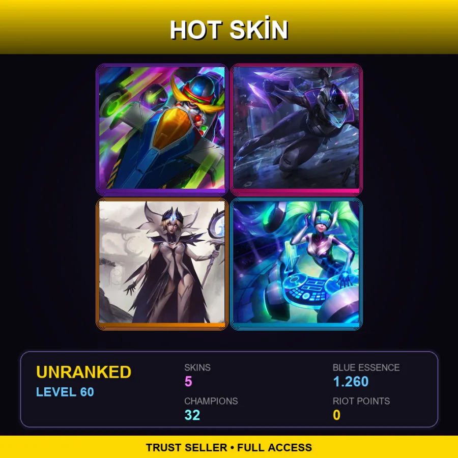 EUNE | Lv60 | Unranked | 5 Skin | 32 Champ — LoL account