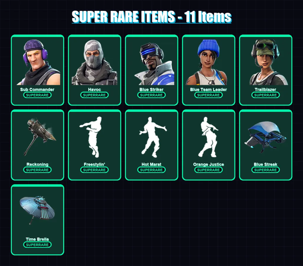[PC/XBOX] | Sub Commander | Havoc | Blue Striker | Blue Team Leader | Trailblazer | 115 skin | 108 pickaxe | 103 emote | 117 glider | Lv1669
