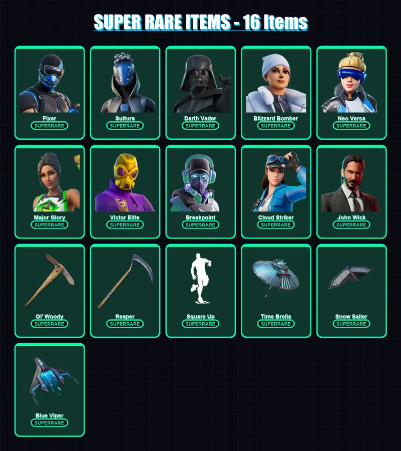 [PS4/PS5/PC] | Fixer | Sultura | Darth Vader | Blizzard Bomber | Neo Versa | 329 skin | 336 pickaxe | 236 emote | 234 glider | Lv3429