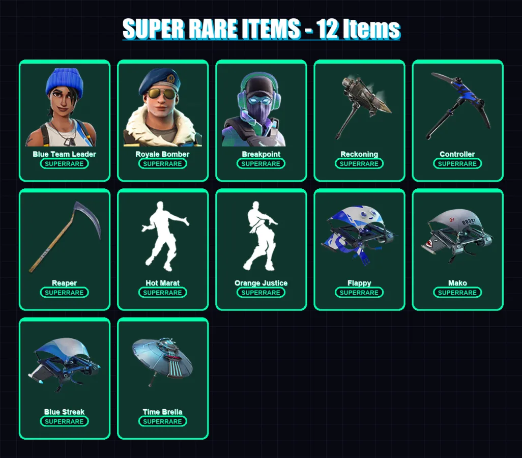 [PS4/PS5/XBOX/PC] | Blue Team Leader | Royale Bomber | Breakpoint | Lynx | The Foundation | 65 skin | 70 pickaxe | 89 emote | 91 glider | Lv1311