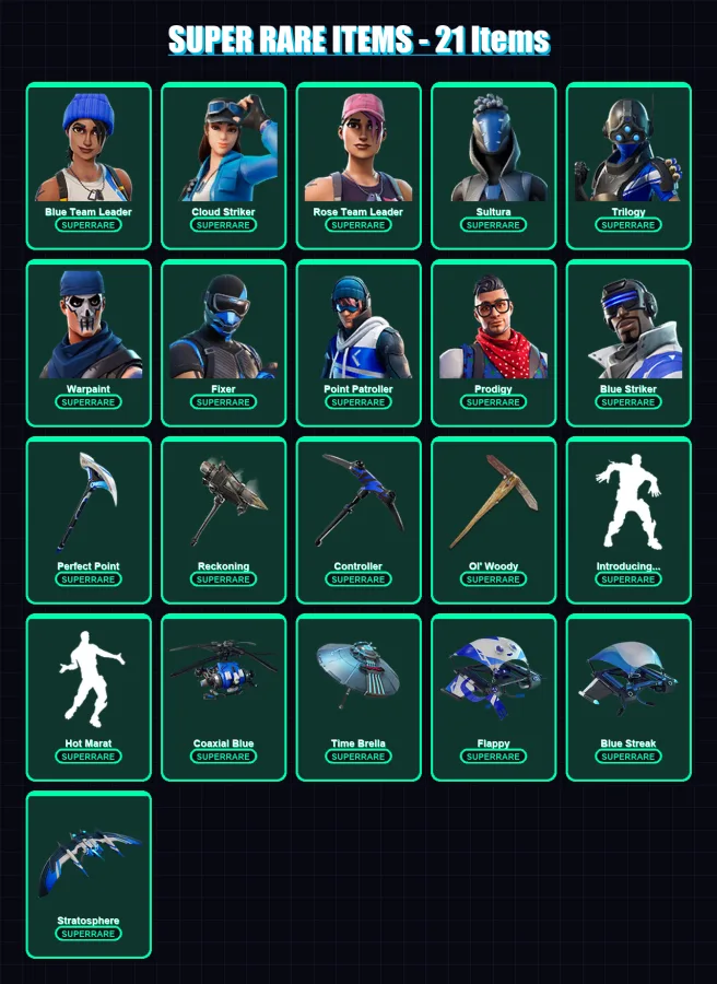 [PS4/PS5/XBOX/PC] | Blue Team Leader | Cloud Striker | Rose Team Leader | Sultura | Trilogy | 121 skin | 142 pickaxe | 141 emote | 133 glider | Lv16 — Fortnite account