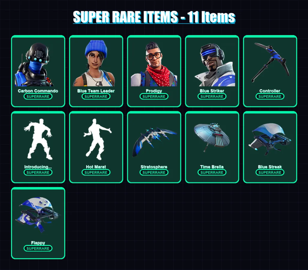 [PC/XBOX/PSN] | Carbon Commando | Blue Team Leader | Prodigy | Blue Striker | Hybrid | 29 skin | 28 pickaxe | 39 emote | 34 glider | Lv464 — Fortnite account