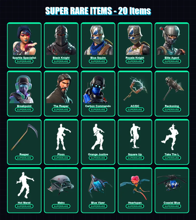 [PC/XBOX/PSN] | Sparkle Specialist | Black Knight | Blue Squire | Royale Knight | Elite Agent | 153 skin | 96 pickaxe | 110 emote | 92 glider | Lv12