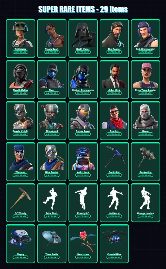 [PC] | Trailblazer | Travis Scott | Darth Vader | The Reaper | Sub Commander | 215 skin | 179 pickaxe | 124 emote | 131 glider | Lv1226 — Fortnite account