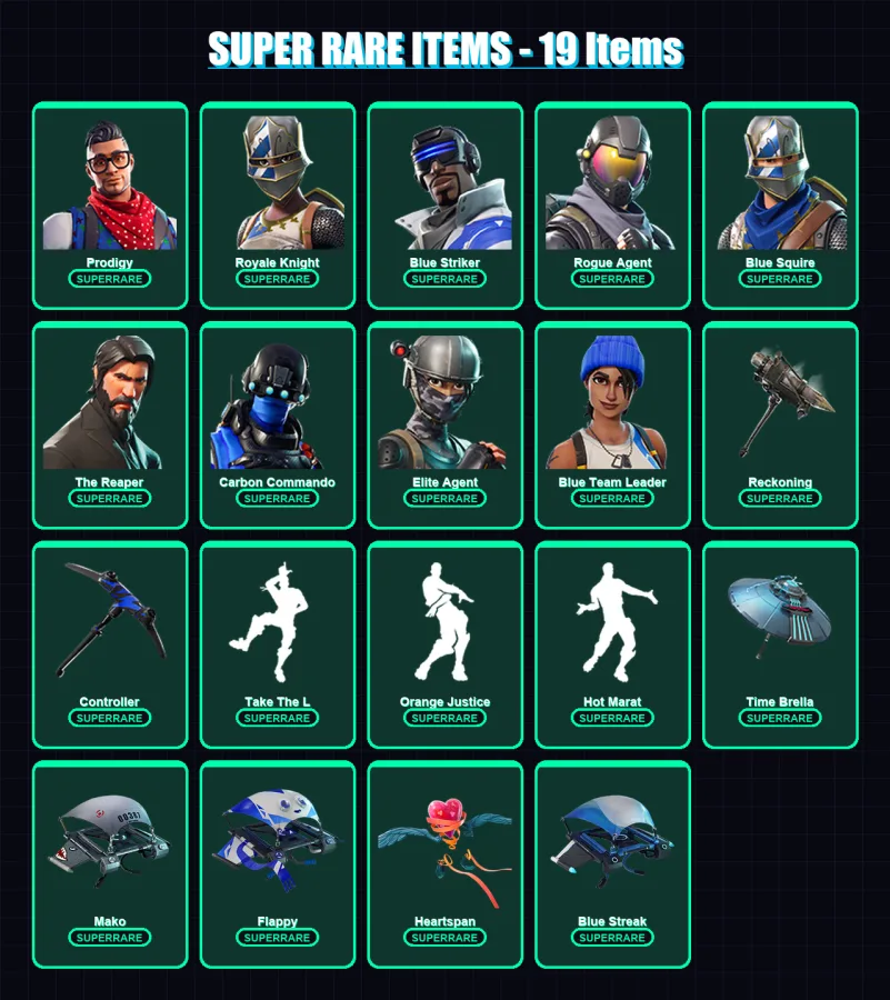 [PS4/PS5/XBOX/PC] | Prodigy | Royale Knight | Blue Striker | Rogue Agent | Blue Squire | 71 skin | 63 pickaxe | 83 emote | 68 glider | Lv1029