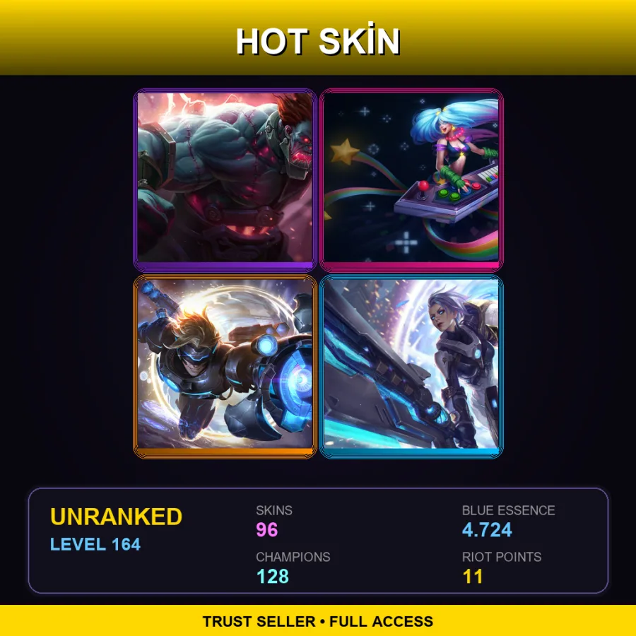 SG | Hextech Sion | Arcade Sona | Pulsefire Ezreal | Pulsefire Riven | 96 Skin | 128 Champ | Lv164