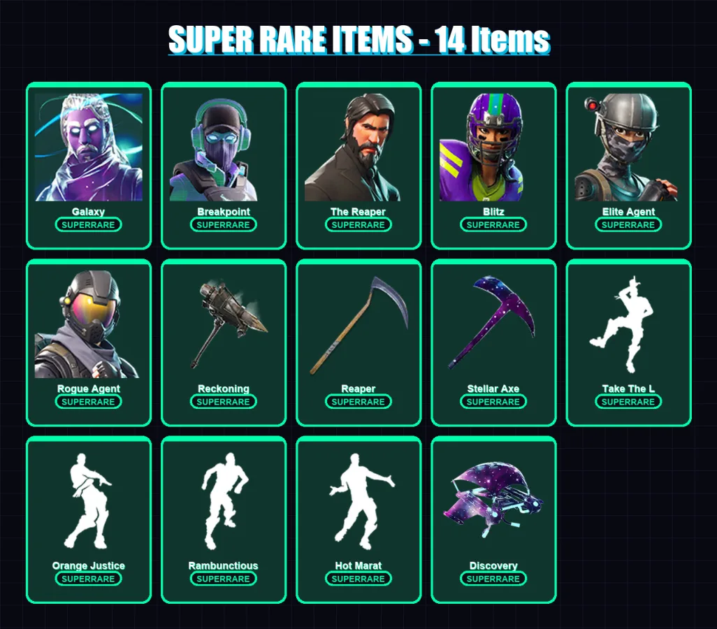 [PS4/PS5/PC] | Galaxy | Breakpoint | The Reaper | Blitz | Elite Agent | 215 skin | 180 pickaxe | 220 emote | 147 glider | Lv1736
