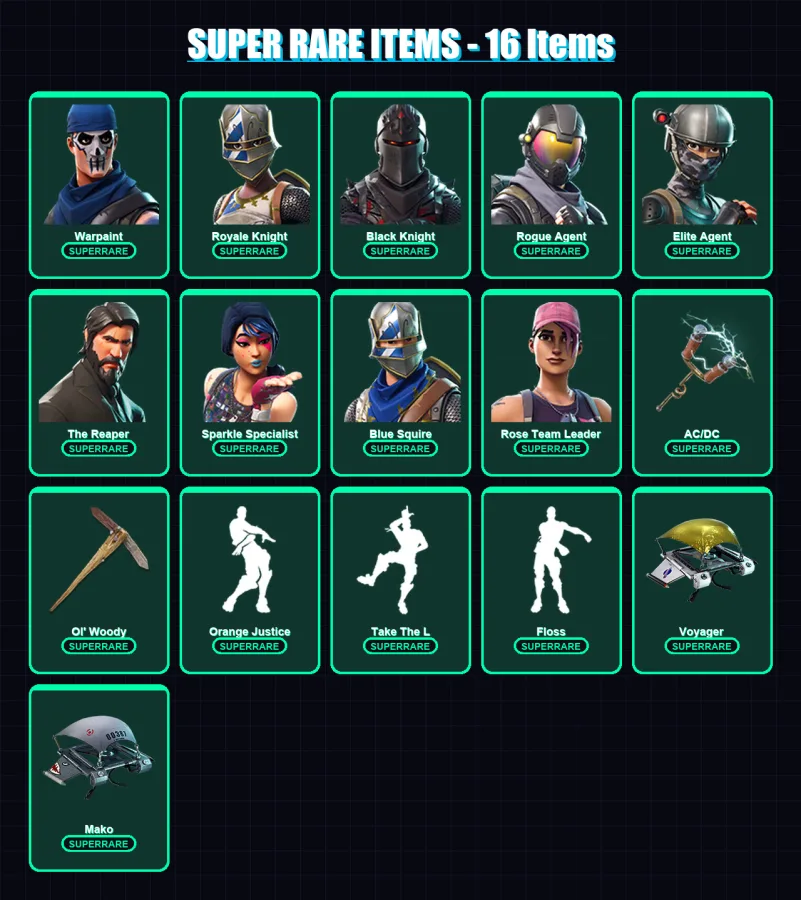 [PC/PSN] | Warpaint | Royale Knight | Black Knight | Rogue Agent | Elite Agent | 71 skin | 70 pickaxe | 64 emote | 65 glider | Lv1026