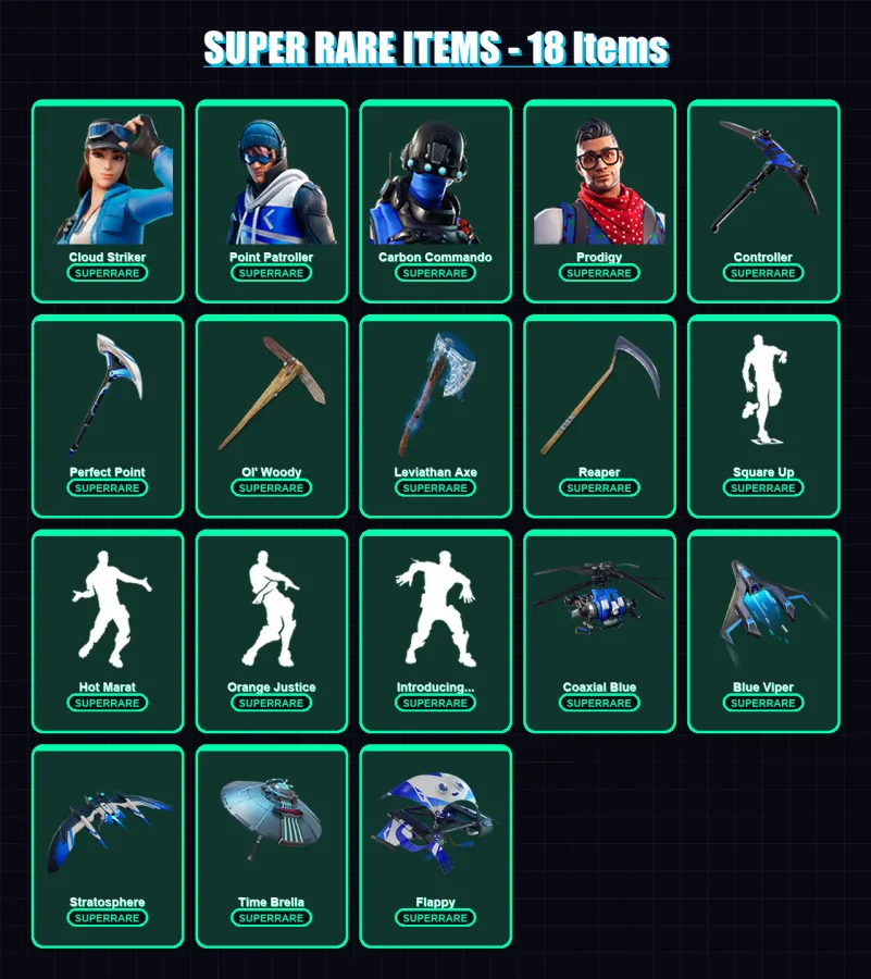 [PC/XBOX] | Cloud Striker | Point Patroller | Carbon Commando | Prodigy | Blackheart | 103 skin | 136 pickaxe | 130 emote | 123 glider | Lv2071