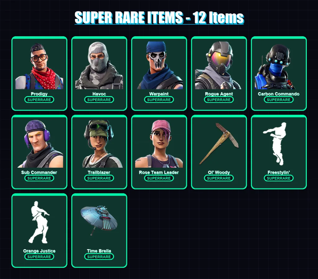 [PS4/PS5/XBOX/PC] | Prodigy | Havoc | Warpaint | Rogue Agent | Carbon Commando | 82 skin | 48 pickaxe | 60 emote | 50 glider | Lv588