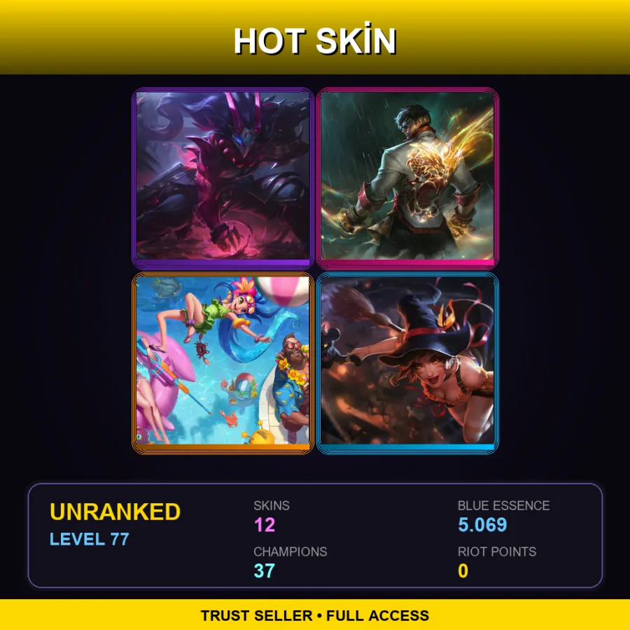 VN | Lv77 | Unranked | 12 Skin | 37 Champ — LoL account
