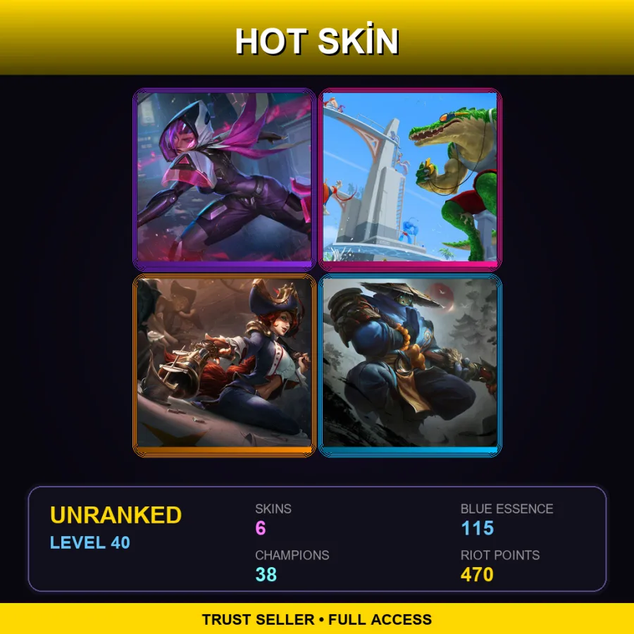 NA | Lv40 | Unranked | 6 Skin | 38 Champ — LoL account