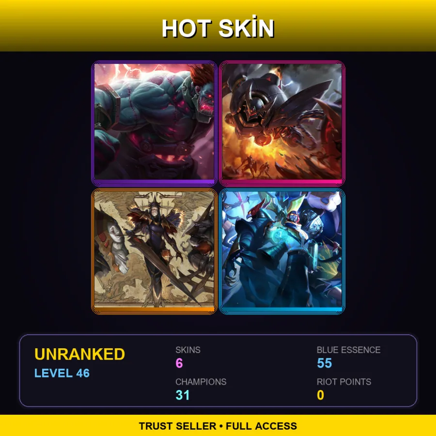 EUW | Hextech Sion | Lancer Rogue Blitzcrank | Cursed Revenant Nocturne | SKT T1 Alistar | 6 Skin | 31 Champ | Lv46