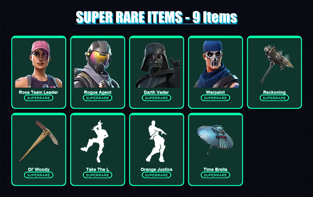 [PC/PSN] | Rose Team Leader | Rogue Agent | Darth Vader | Warpaint | Spectra Knight | 225 skin | 239 pickaxe | 160 emote | 176 glider | Lv2000