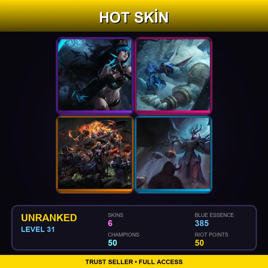 EUW | Lv31 | Unranked | 6 Skin | 50 Champ — LoL account