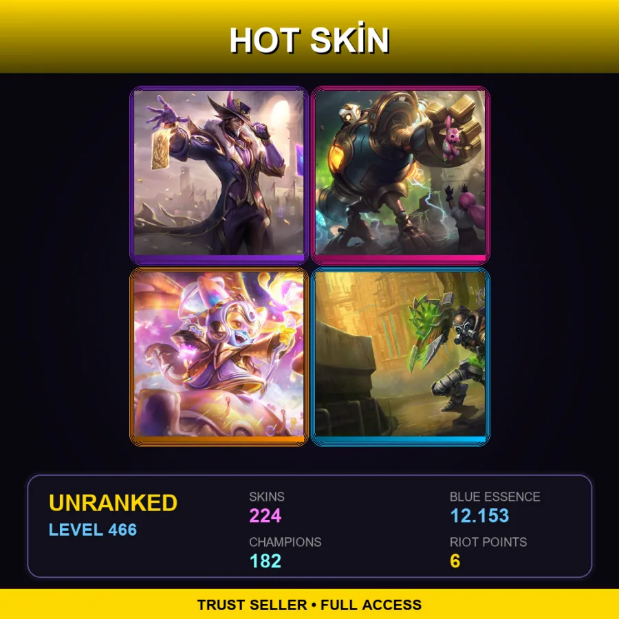 LAN | Lv466 | Unranked | 224 Skin | 182 Champ