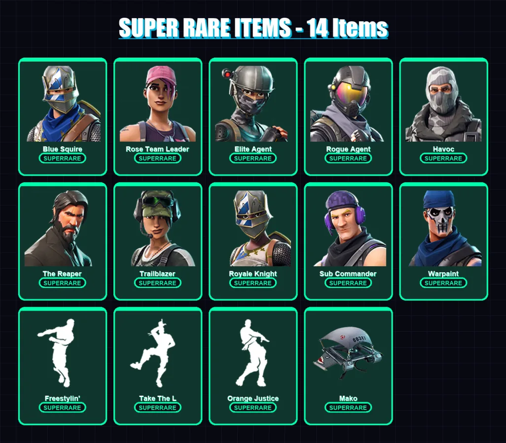 [PC/XBOX/PSN] | Blue Squire | Rose Team Leader | Elite Agent | Rogue Agent | Havoc | 25 skin | 15 pickaxe | 22 emote | 22 glider | Lv227