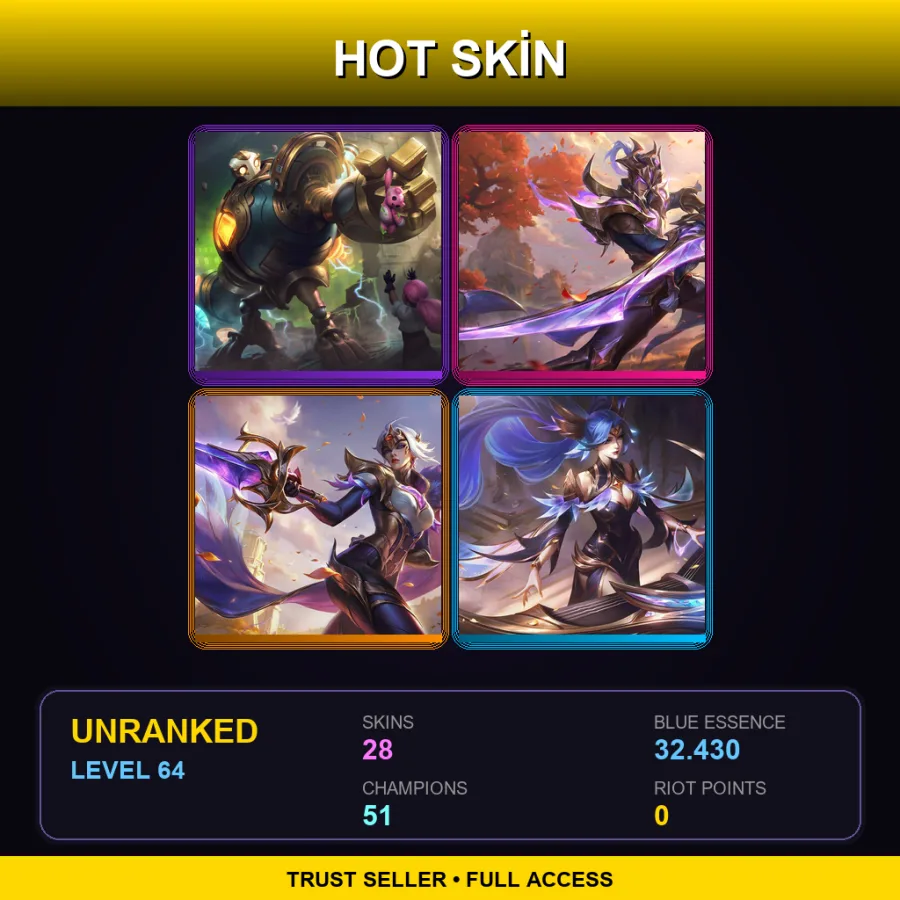 LAN | Lv64 | Unranked | 28 Skin | 51 Champ — LoL account