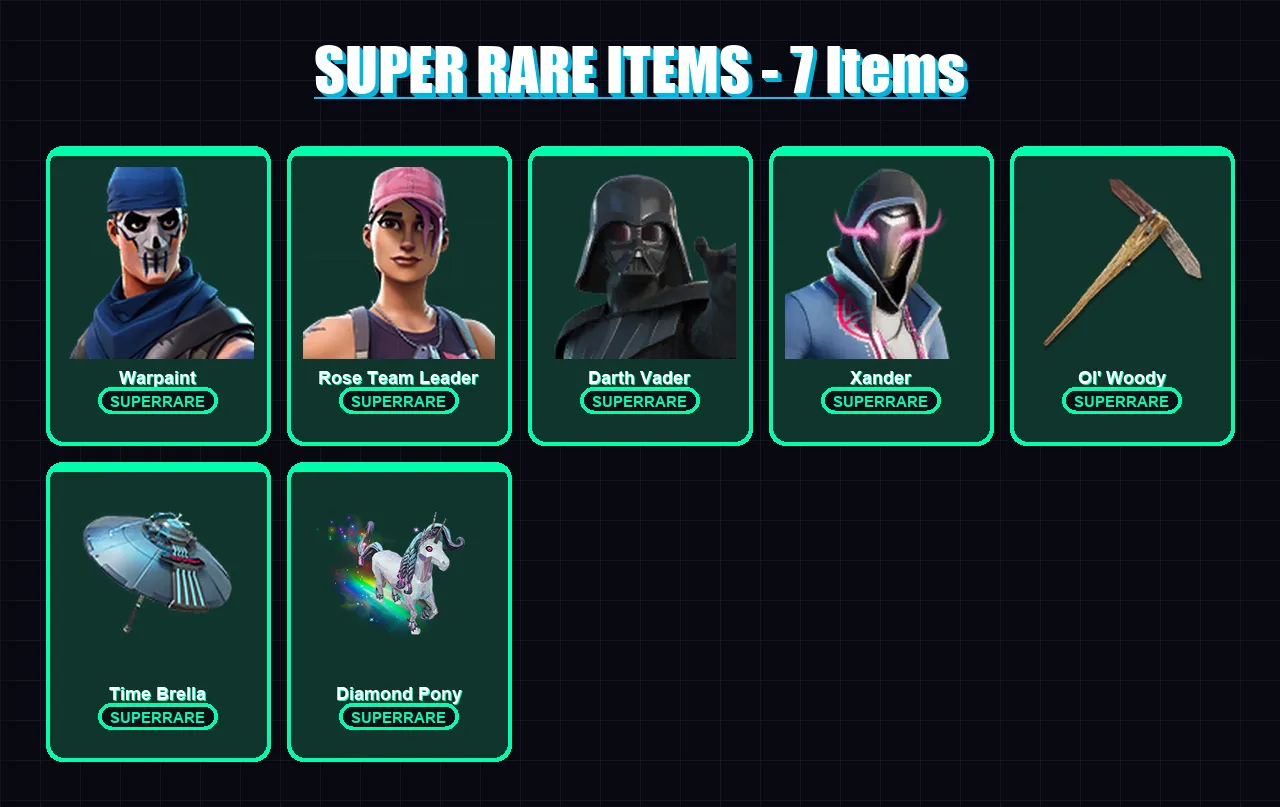 [PC/XBOX/PSN] | Warpaint | Rose Team Leader | Darth Vader | Xander | Paradigm (Reality-659) | 212 skin | 205 pickaxe | 156 emote | 161 glider | Lv21