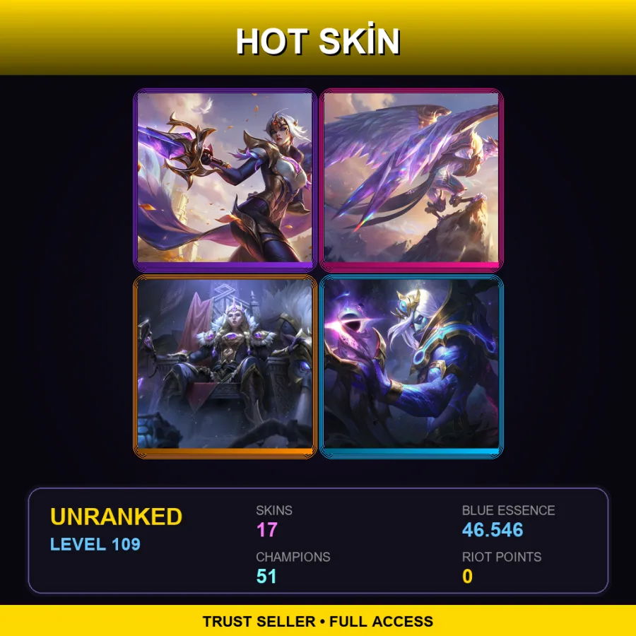 LAS | Lv109 | Unranked | 17 Skin | 51 Champ — LoL account