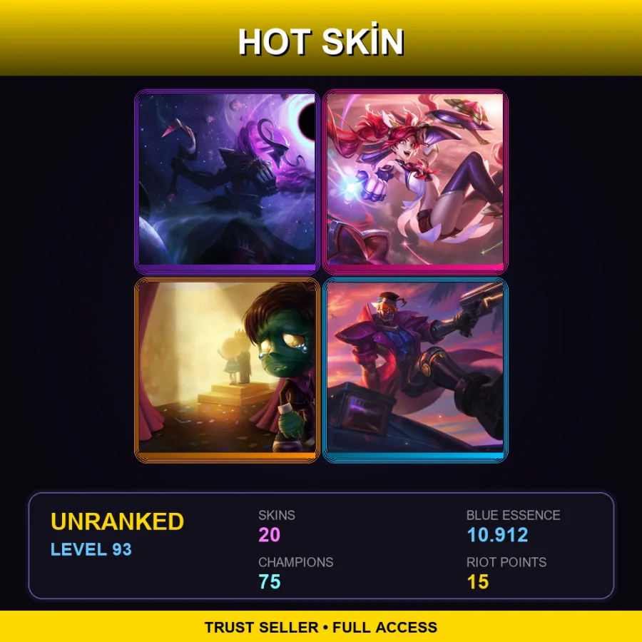 TR | Lv93 | Unranked | 20 Skin | 75 Champ — LoL account