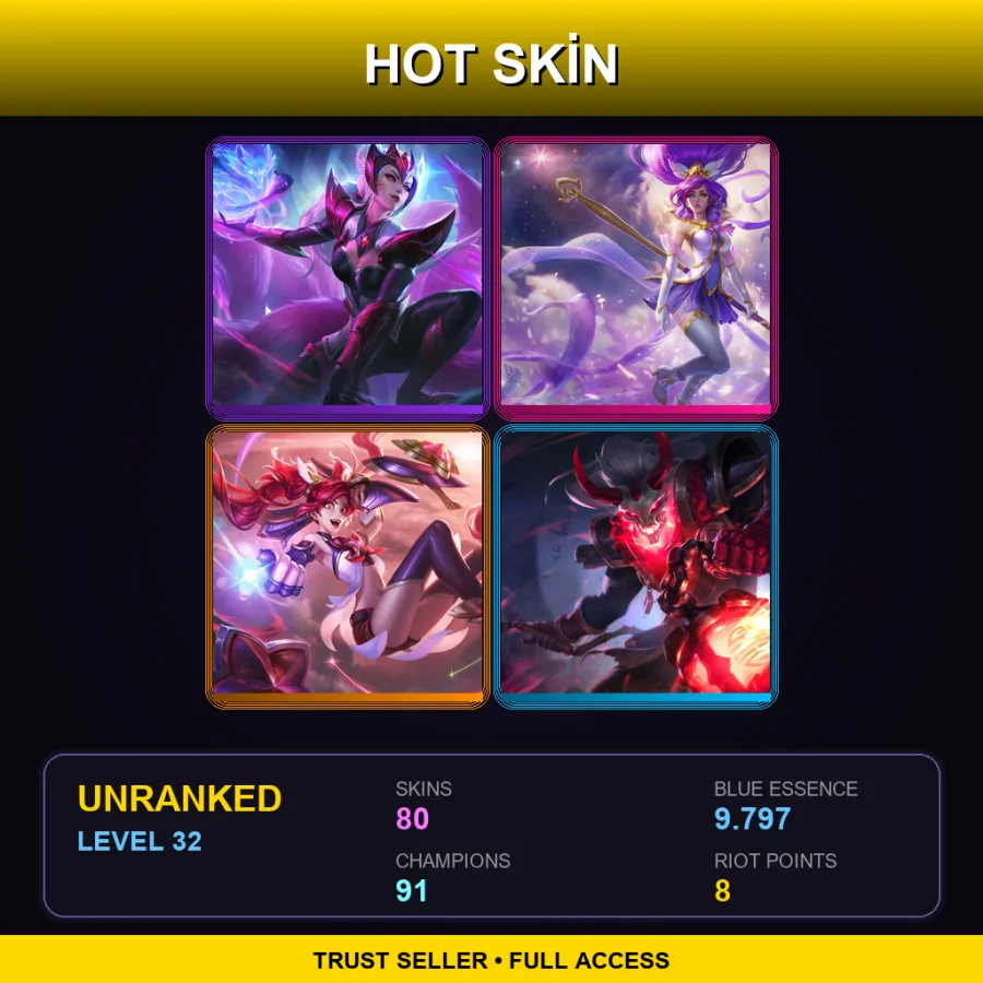 LAS | Lv32 | Unranked | 80 Skin | 91 Champ — LoL account