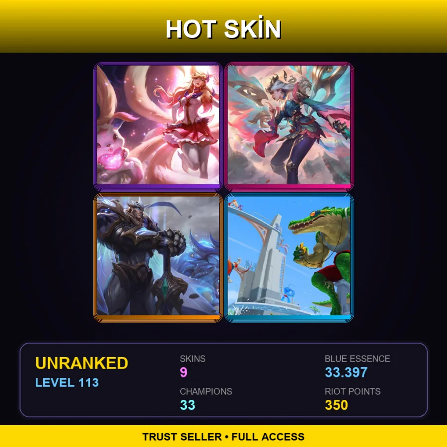 ME | Lv113 | Unranked | 9 Skin | 33 Champ — LoL account