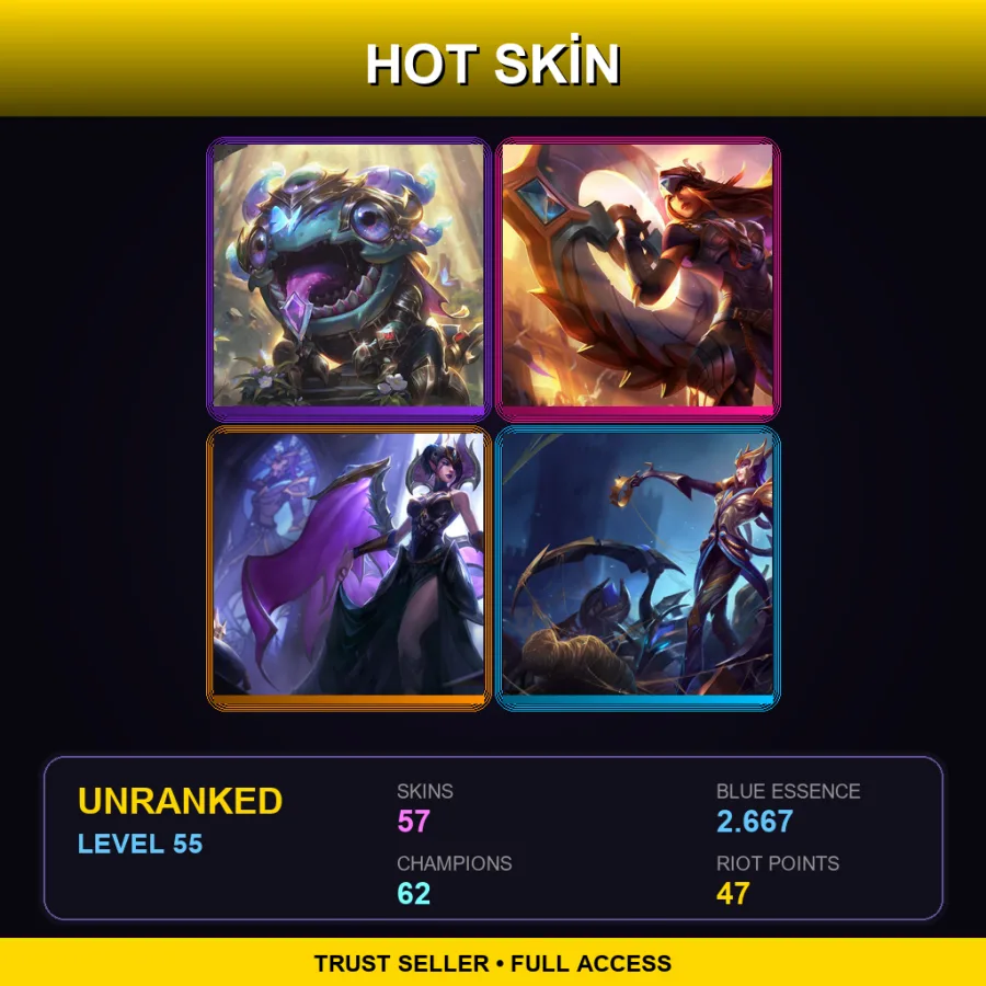 EUW | Lv55 | Unranked | 57 Skin | 62 Champ