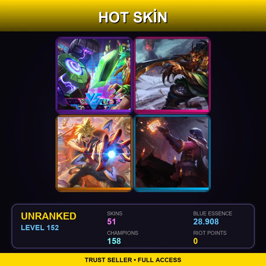 VN | Lv152 | Unranked | 51 Skin | 158 Champ — LoL account