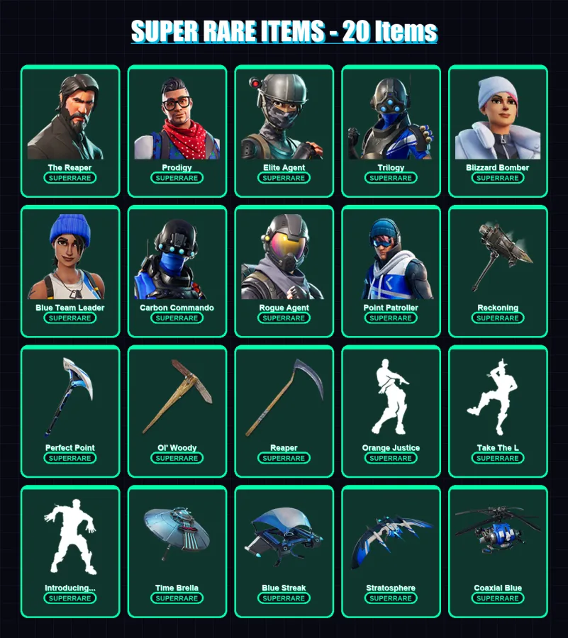 [PC] | The Reaper | Prodigy | Elite Agent | Trilogy | Blizzard Bomber | 267 skin | 294 pickaxe | 261 emote | 191 glider | Lv3058