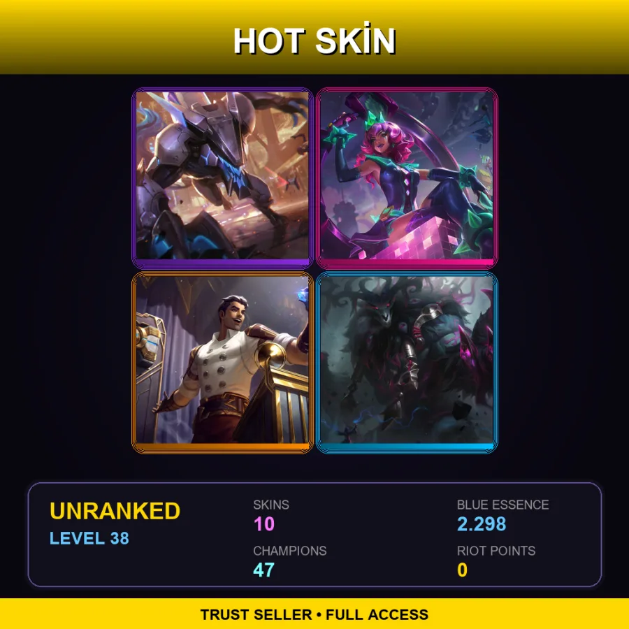 EUNE | Lv38 | Unranked | 10 Skin | 47 Champ — LoL account